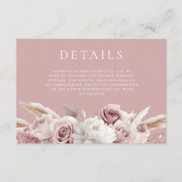 Tarjeta De Recepción Detalles de Boda Floral Rosa Polvo y Rosa Marchita
