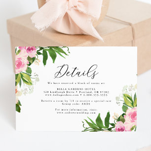 Tarjeta De Recepción Detalles de Boda Floral Rosa Suave