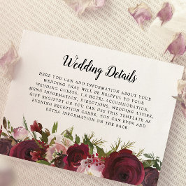 Tarjeta De Recepción Detalles de Boda Floral Rubor Borgoña