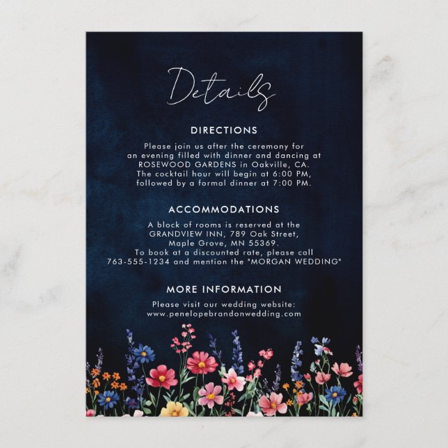 Tarjeta De Recepción Detalles de Boda Floral Rústica Bohemio de Flores  (Anverso)