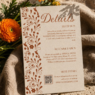 Tarjeta De Recepción Detalles de boda floral rústica código QR