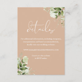 Tarjeta De Recepción Detalles de Boda Floral Tan Greenery