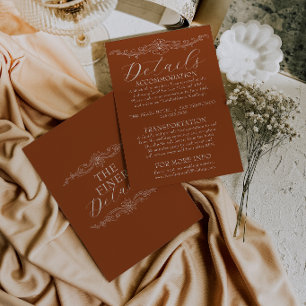 Tarjeta De Recepción Detalles de Boda Floral Terracota Naranja Quemada