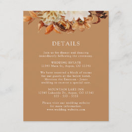 Tarjeta De Recepción Detalles de Boda Floral Terracota Otoño Dorado