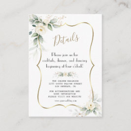 Tarjeta De Recepción Detalles de boda floral verde acuarela blanca