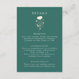 Tarjeta De Recepción Detalles de Boda Floral Verde Esmeralda Elegante