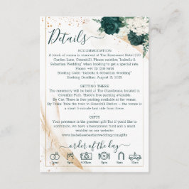 Tarjeta De Recepción Detalles de Boda Floral Verde Esmeralda y Rosa Bla