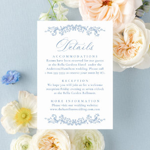 Tarjeta De Recepción Detalles de Boda Floral Victoriano Elegante Polvo