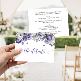 Tarjeta De Recepción Detalles de Boda Floral Violeta Lavanda Lila
