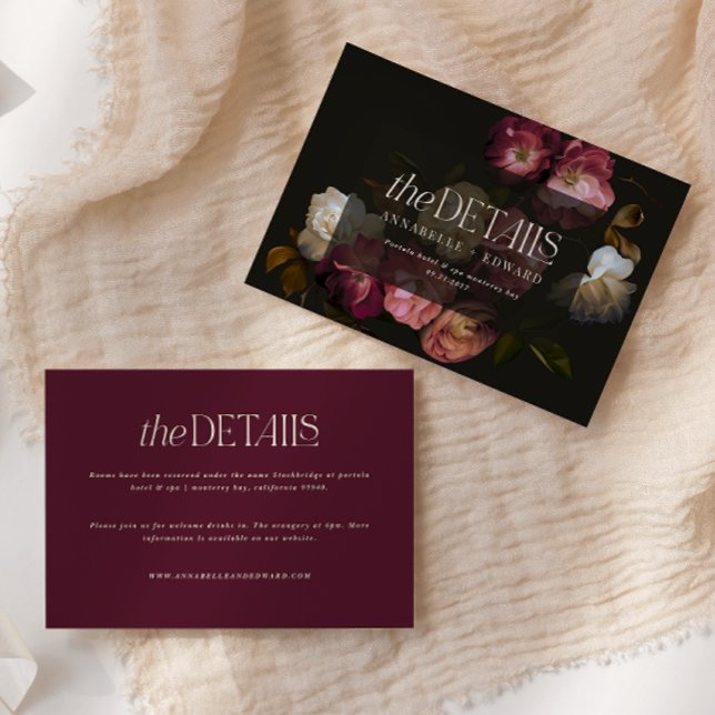 Tarjeta De Recepción Detalles de Boda Floral y Melancólicos Burgundy y  (Subido por el creador)