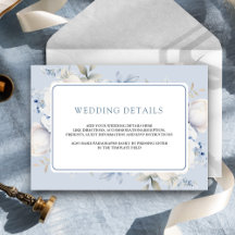 Detalles de boda florales azules polvorientos y bl