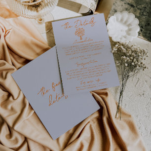 Tarjeta De Recepción Detalles de boda florales azules y naranjas dibuja