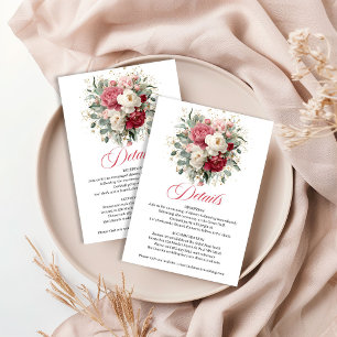 Tarjeta De Recepción Detalles de boda florales clásicos en oro y Borgoñ