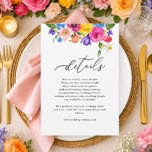 Tarjeta De Recepción Detalles de boda florales coloridos y elegantes