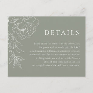 Tarjeta De Recepción Detalles de boda florales de arte de línea blanca