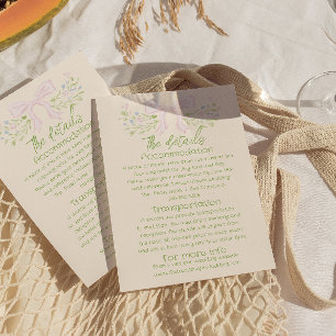Tarjeta De Recepción Detalles de boda florales de lazo verde rosa dibuj