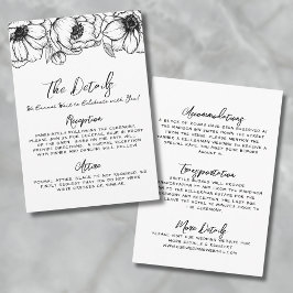 Tarjeta De Recepción Detalles de Boda Florales Dibujados a Mano