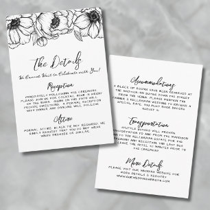 Tarjeta De Recepción Detalles de Boda Florales Dibujados a Mano