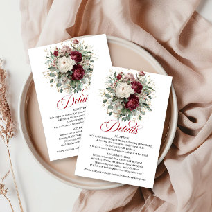 Tarjeta De Recepción Detalles de Boda Florales Dorados de Hermoso Rojo