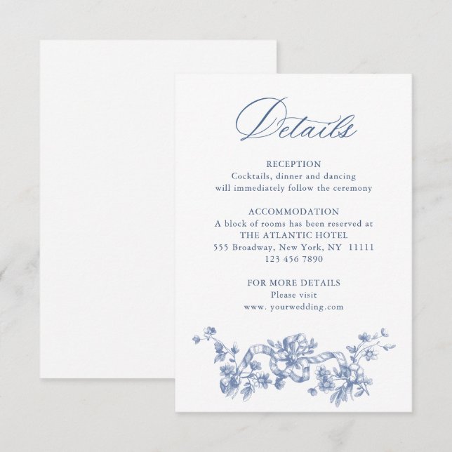 Tarjeta De Recepción Detalles de boda florales elegantes victorianos az (Anverso / Reverso)
