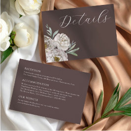 Tarjeta De Recepción Detalles de Boda Florales Marrones y Blancos Elega
