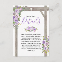 Tarjeta De Recepción Detalles de Boda Florales Morados Rústicos