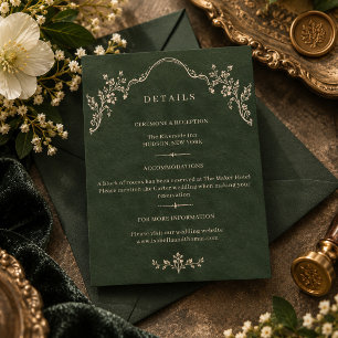 Tarjeta De Recepción Detalles de Boda Florales Ornamentados Verde Bosqu