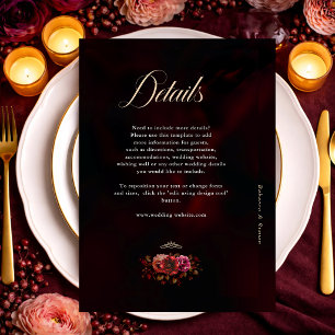 Tarjeta De Recepción Detalles de boda florales rojos negros elegantes