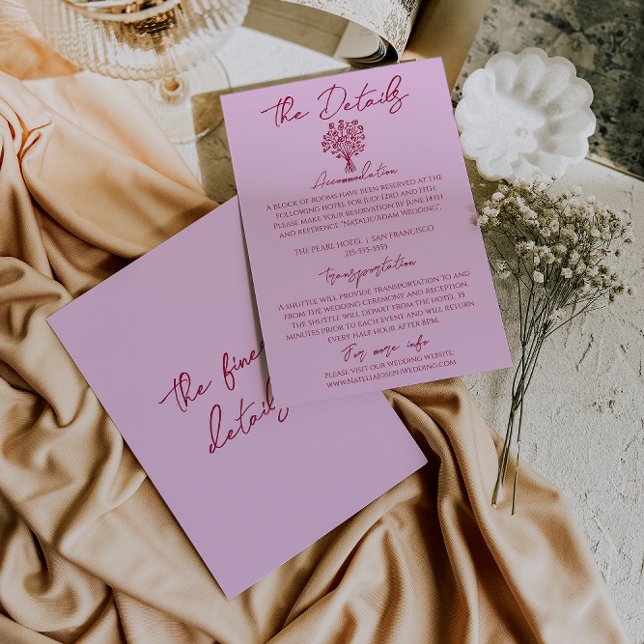 Tarjeta De Recepción Detalles de boda florales rosa frambuesa dibujados (Subido por el creador)