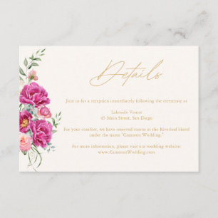 Tarjeta De Recepción Detalles de boda florales rosados elegantes y vibr