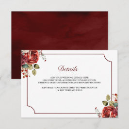 Tarjeta De Recepción Detalles de Boda Florales Rosas Rojas Románticas