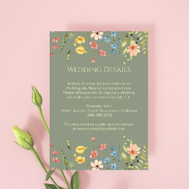 Tarjeta De Recepción Detalles de Boda Flores Silvestres Sage y Amarillo