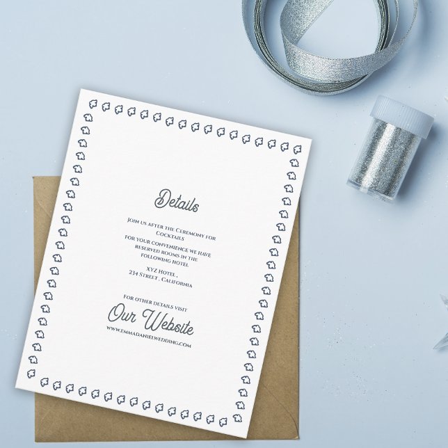 Tarjeta De Recepción Detalles de Boda Formal Clásica con Cresta Azul Ma (Navy Blue Crest Wedding Details Card | Elegant Formal Reception Insert with Classic Border )