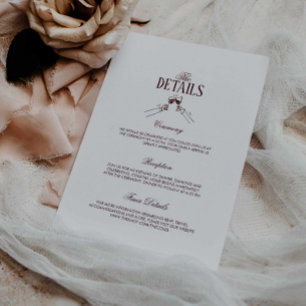 Tarjeta De Recepción Detalles de Boda Formal Moderna en Borgoña