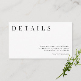 Tarjeta De Recepción Detalles de Boda Formal Simple Negro y Blanco