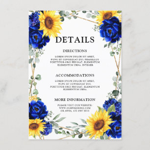Tarjeta De Recepción Detalles de boda geométricos de girasol azul real