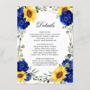 Tarjeta De Recepción Detalles de Boda Geométricos de Girasol Azul Real 