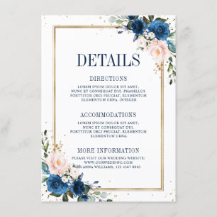 Tarjeta De Recepción Detalles de boda geométricos de rosa rubor azul ma