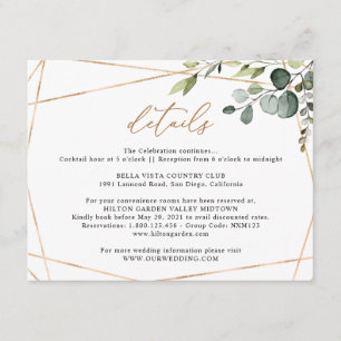 Tarjeta De Recepción Detalles de boda geométricos dorados con vegetació
