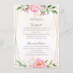 Tarjeta De Recepción Detalles de boda geométricos florales de acuarela