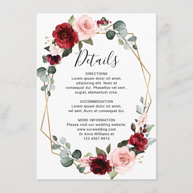 Tarjeta De Recepción Detalles de boda geométricos modernos con toque de (Anverso)