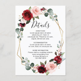 Tarjeta De Recepción Detalles de boda geométricos modernos de rubor de 