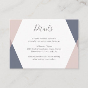 Tarjeta De Recepción Detalles de boda geométricos rosa azul marino para