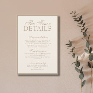 Tarjeta De Recepción Detalles de Boda Glam Luxe Taupe Old Money