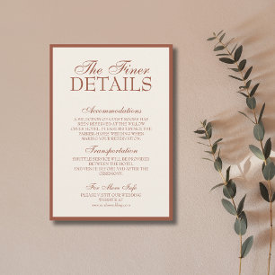 Tarjeta De Recepción Detalles de Boda Glam Luxe Terracotta Old Money