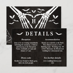 Tarjeta De Recepción Detalles de boda gótica con corazón de esqueleto n