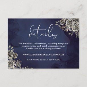 Tarjeta De Recepción Detalles de Boda Gótica de Rosas Florales Azul Med