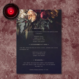 Tarjeta De Recepción Detalles de Boda Gótica Floral Oscura Romántica Ma