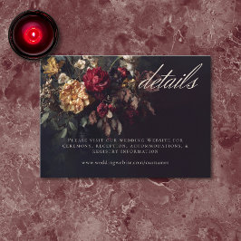 Tarjeta De Recepción Detalles de Boda Gótica Floral Oscura Romántica Ma