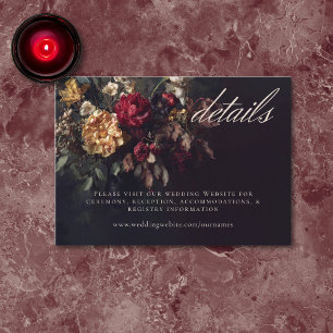 Tarjeta De Recepción Detalles de Boda Gótica Floral Oscura Romántica Ma